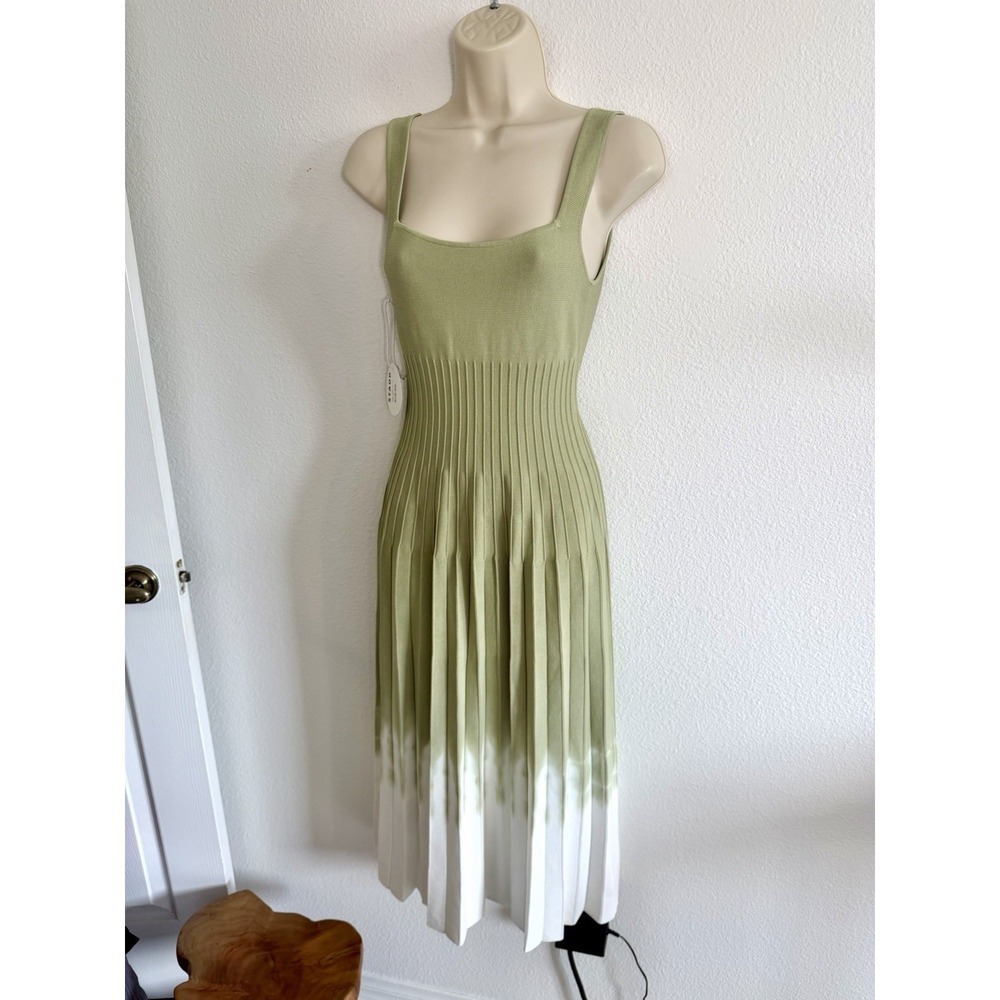 Staud Ellison Dress NWT Sz S Midi Green Ombre Knit Scoop Neck A-Line Cocktail - Picture 3 of 10